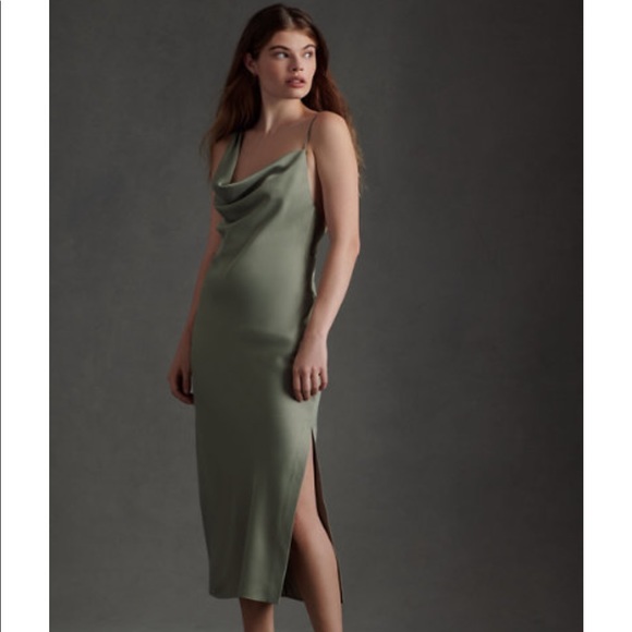 BHLDN Dresses & Skirts - BHLDN August Satin Charmeuse Midi Dress | Moss, Size 0